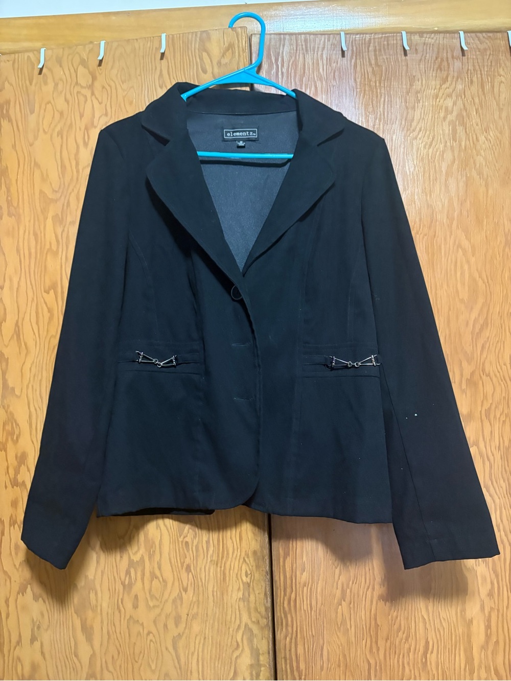 Elementz Black Women's Single-Button Blazer with Decorative Pocket Accents